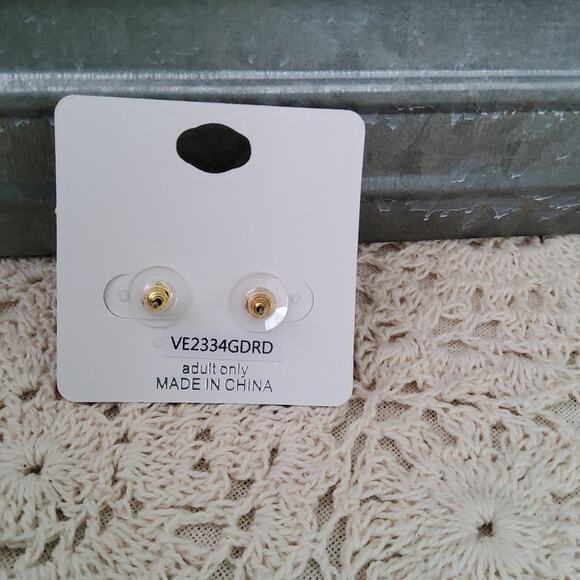 Women's Fashion Druzy Stud Earrings in Red Gold Tone - Picture 7 of 7